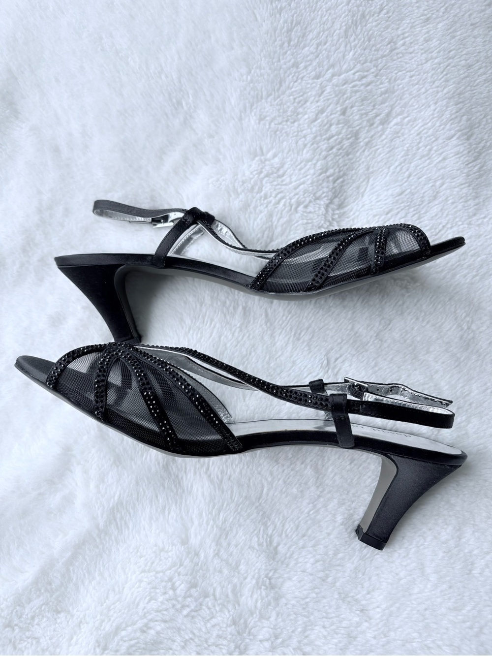 David Tate Black Rhinestone Slingback Heels
